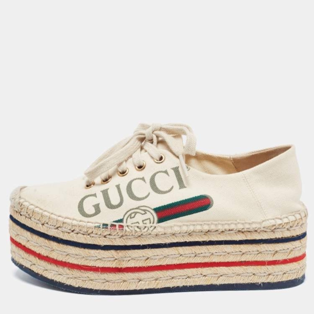 Gucci Cream Canvas Lilibeth Espadrille Platform Sneakers